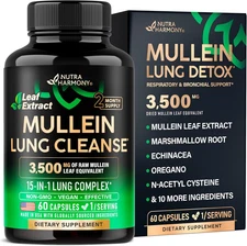 Mullein Leaf Extract for Lung Detox 3500 Mg - Echinacea | Oregano | Quercetin |