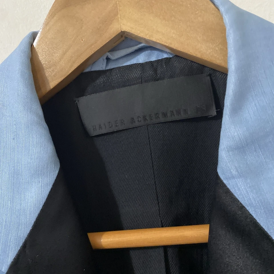 Runway HAIDER ACKERMANN Satin Trimmed Linen And Silk Blazer Jacket Blue Size 36 - Image 2 of 4