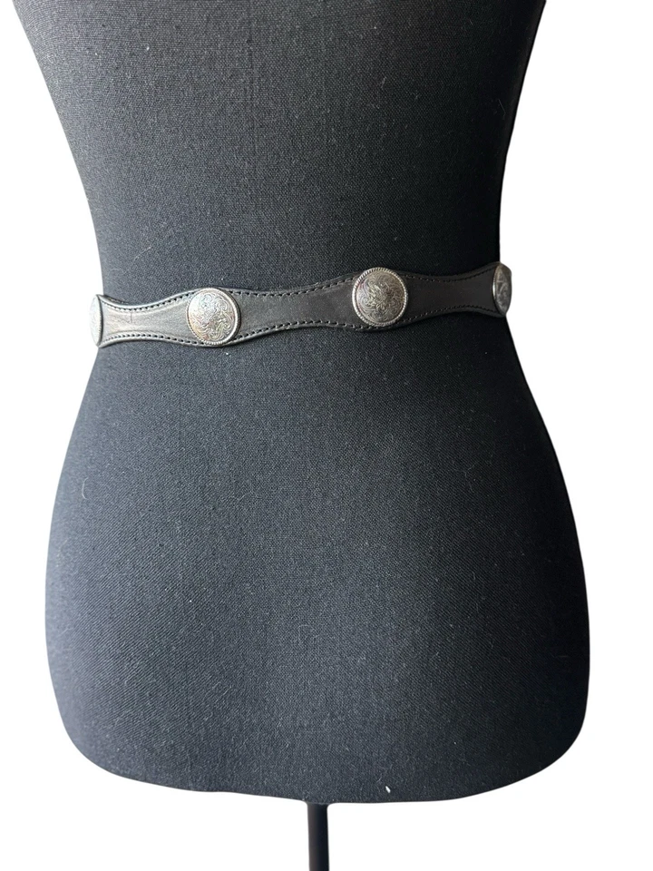 Cinturón Concho Mujer Nocona Vintage Cuero Negro Western Floral Hebilla Talla 28 Foto 2 de 4