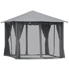 10' x 10' Patio Gazebo, Outdoor Gazebo Canopy Shelter with Netting & Curtains, V