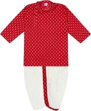 Boys Cotton Kurta Dhoti Set Golden Thread Work RED Indian Ethnic Wear Outfit