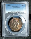 1955 Franklin Half Dollar PCGS MS64 50C Silver Coin Mega Color 2-Sided Toning