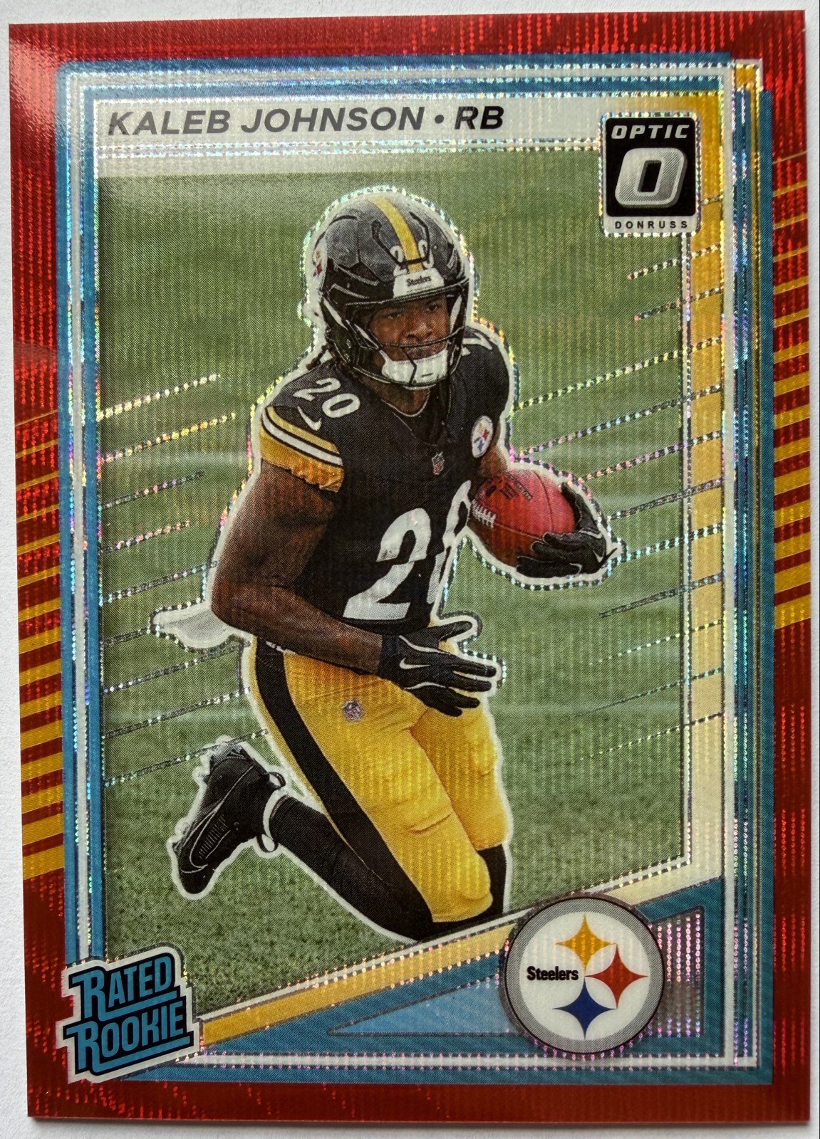 2025 Panini Donruss Rated Rookie Kaleb Johnson Optic Preview Red Wave Prizm (RC)