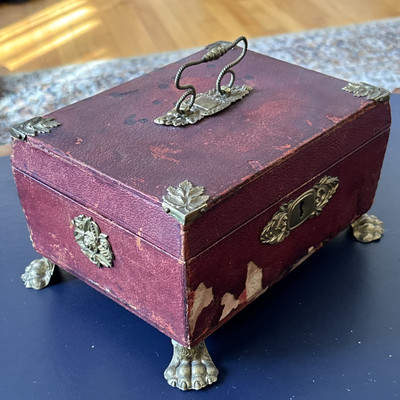 Antique 1820s  English Luxury Regency Distressed sewing Box Red Scarce As Is
