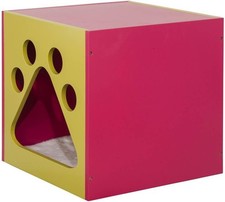 Cat Cuddle Box Pet House W/ Paw Design Mellow Green  Fuchsia Finish PET-986