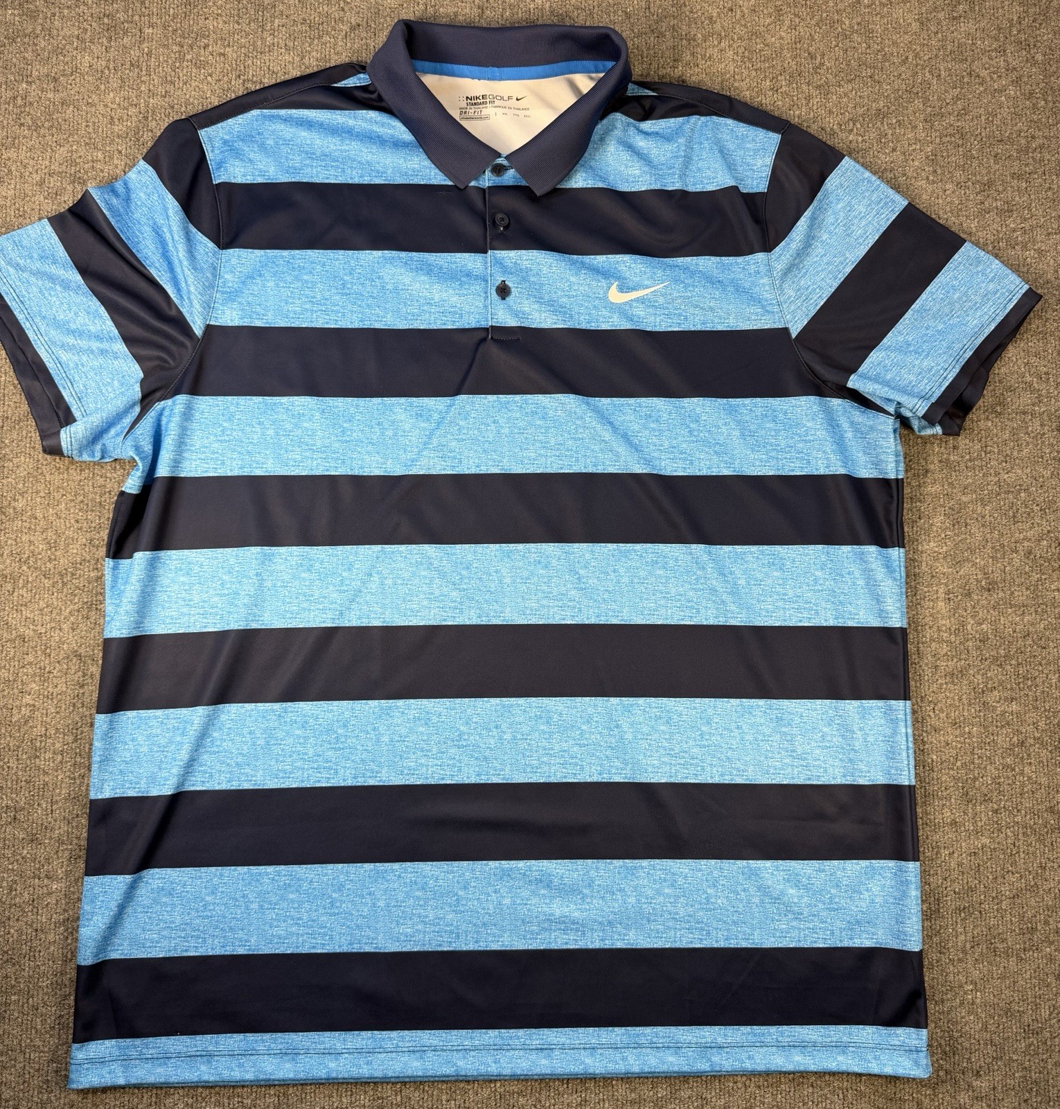 Nike Golf Shirt Men’s 2XL Blue Striped Short Sleeve Performance Standard Fit