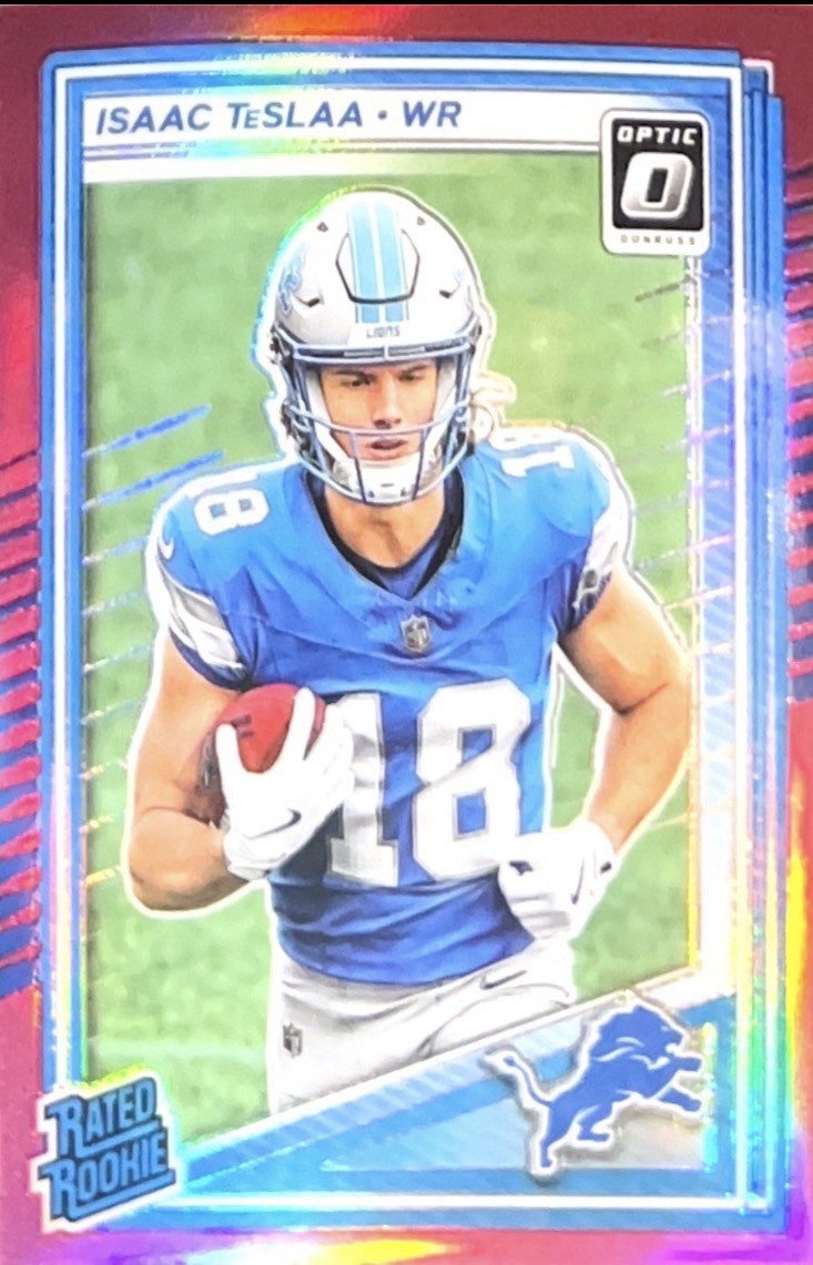 2025 Panini Donruss Rated Rookie Isaac Teslaa #338 Optic Preview Pink Prizm (RC)