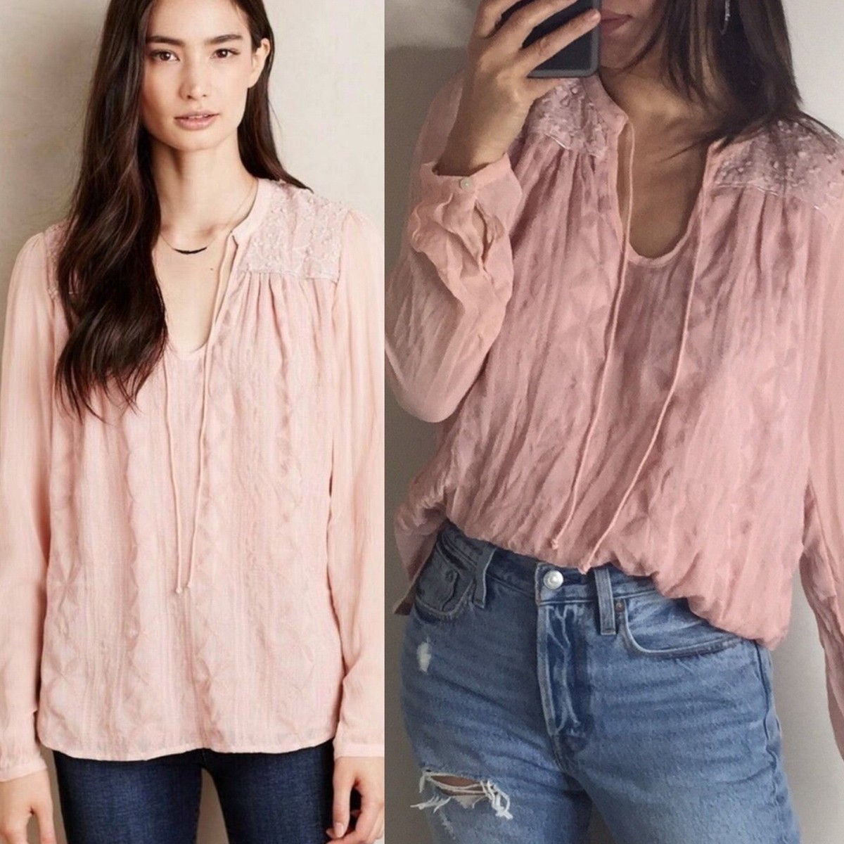Anthropologie Tiny Womens Peasant Blouse M Pink Cottagecore Pastel Fairy Sheer