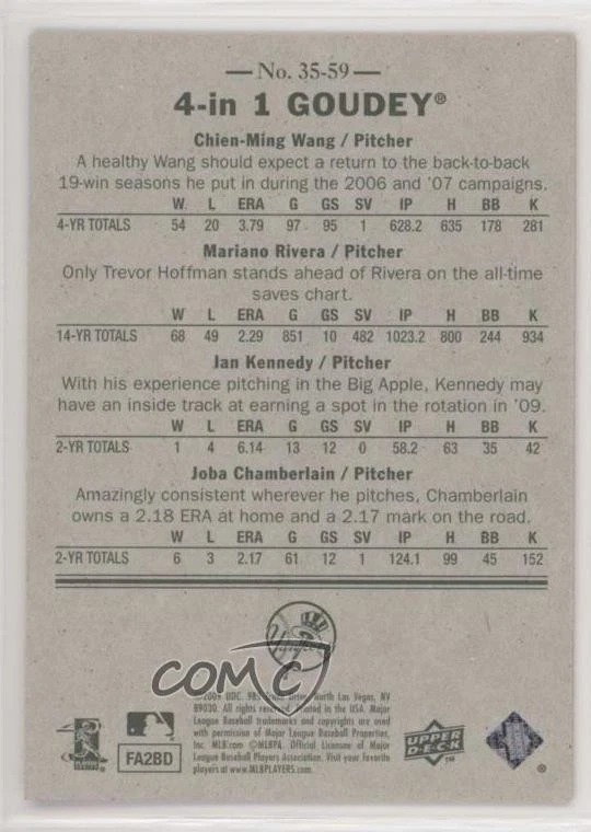 2009 Goudey 4-in-1 Red Mariano Rivera Joba Chamberlain Ian Kennedy #35-59 HOF - Image 2 of 2