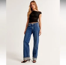 Abercrombie & Fitch Jeans The Baggy Low Rise Cuffed Medium Wash Curve Love 28 i4