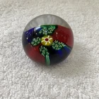 VINTAGE Murano Clear Glass & Millefiori Paperweight - Handmade Vetreria 3 Fiori