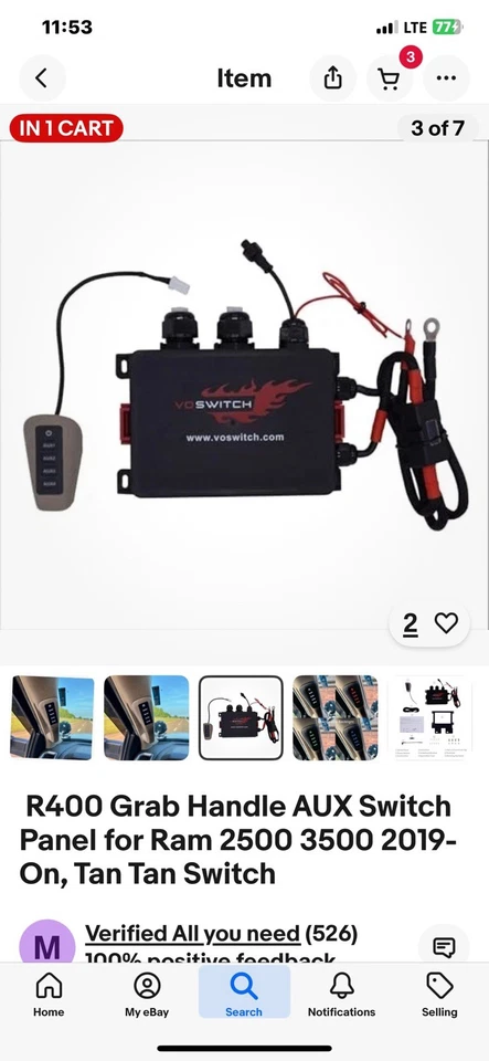  R400 Grab Handle AUX Switch Panel for Ram 2500 3500 2019-On, Tan Tan Switch - Image 2 of 4