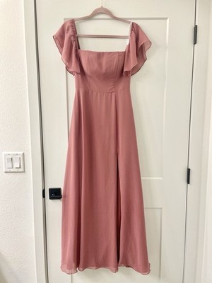 Azazie Dusty Rose Chiffon Flutter Sleeve Bridesmaid Dress Size A2 | eBay