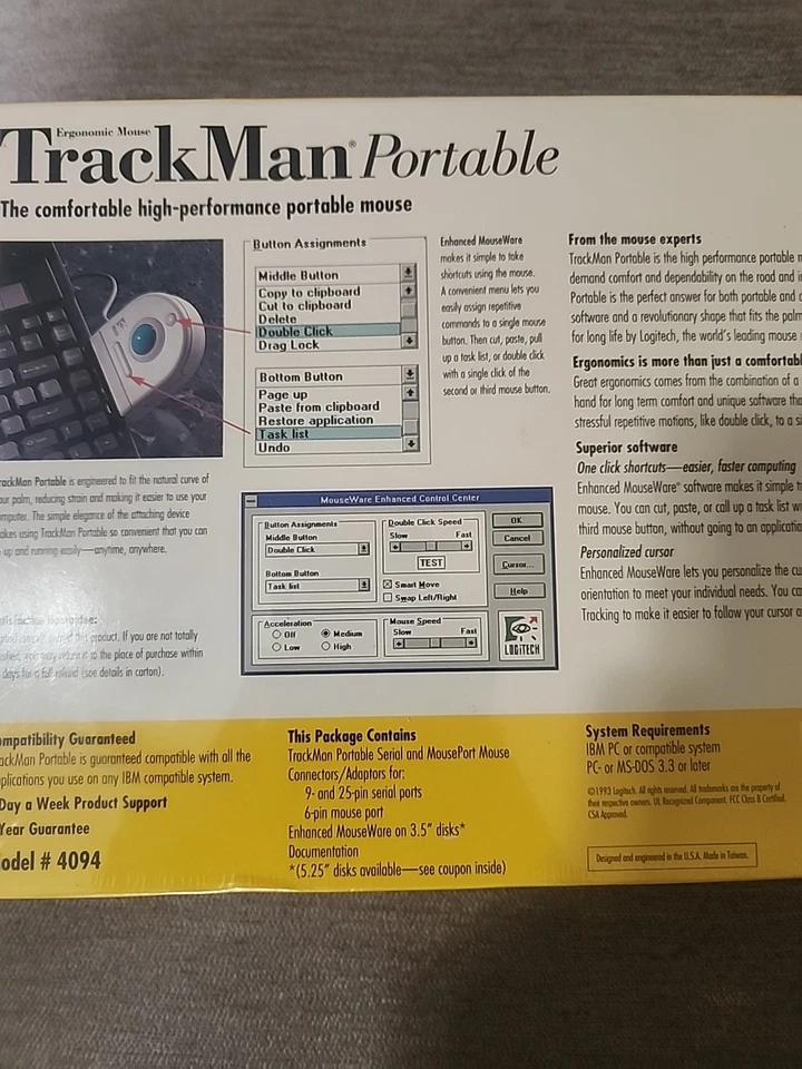 Logitech Trackman Portable Mouse Ergonomic Mouse Model #4094 New Sealed 1993 - Image 4 of 4