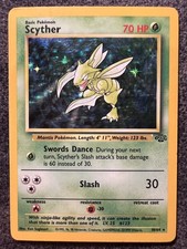 Carta Pokemon rara Scyther 10/64 Jungle Holo giocata poco