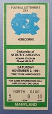 North Carolina Tar Heels Maryland Football Ticket 11/2 1991 Jason Stanicek Debut