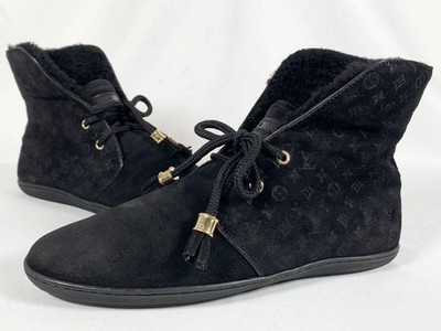 LOUIS VUITTON Short Boots Size 36 Black Suede Monogram High Top Sneakers