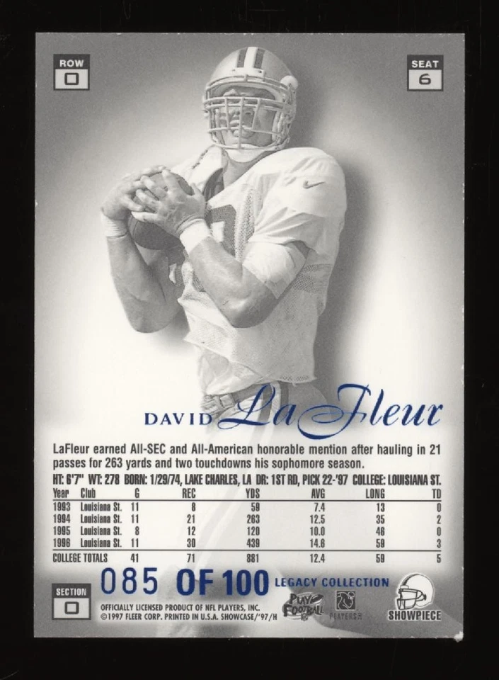 1997 David LaFleur Flair Showcase ROW 0 Rookie Rc #085/100 DALLAS COWBOYS - Image 2 of 2