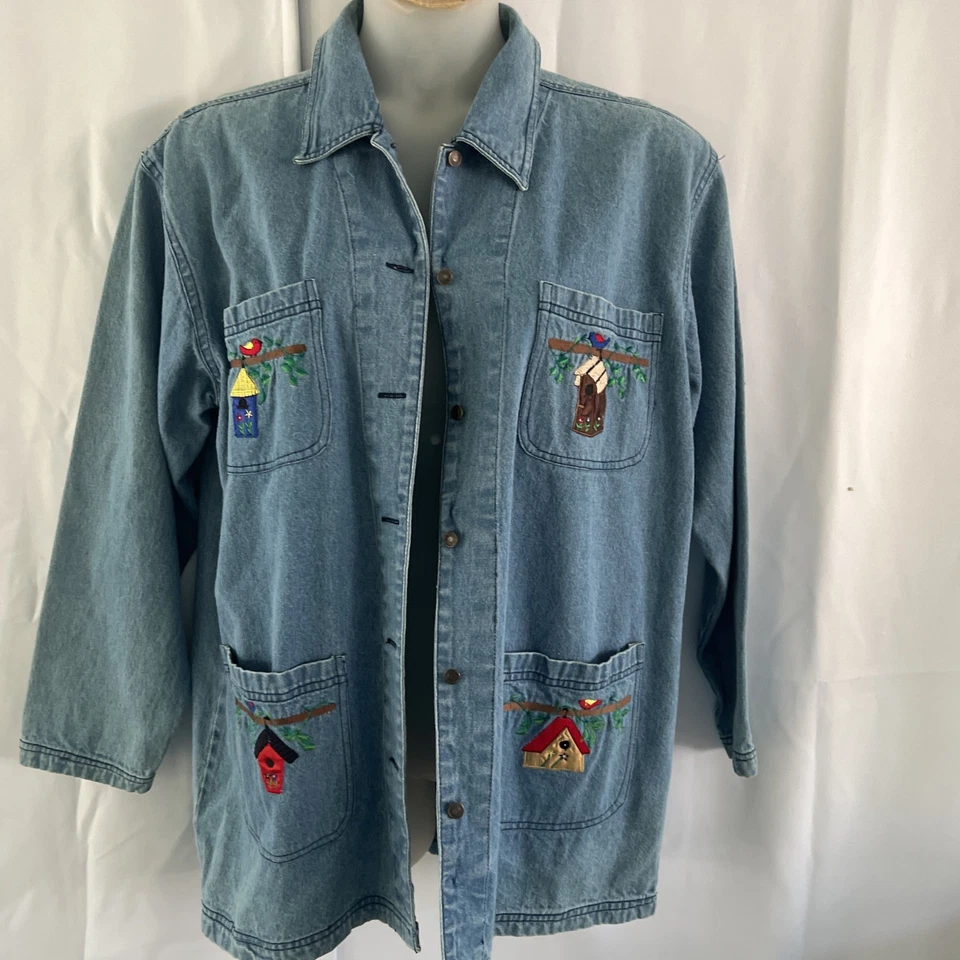 Camisa Chaqueta Western Damas Denim Bordado Grannycore Cottagecore Talla Grande Foto 3 de 4
