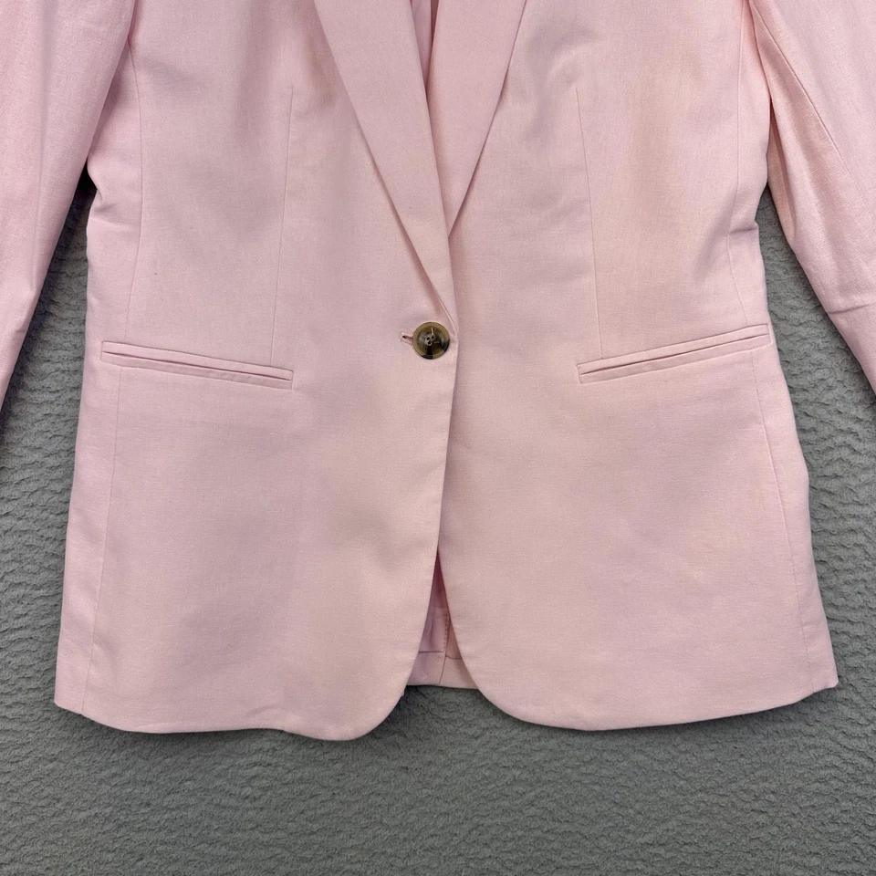 J Crew Blazer Womens 4 Pink Linen Cotton One Button Notch Lapel Lined Linen - Image 3 of 4