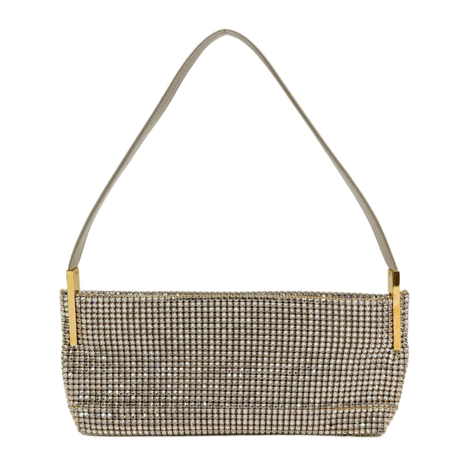 Saint Laurent — SAINT LAURENT White & Gold Rhinestone Shoulder Bag