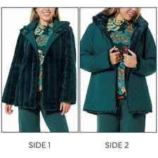IMAN Global Chic Reversible Faux Fur Quilted Jacket Size XS Green 845-179 NEW