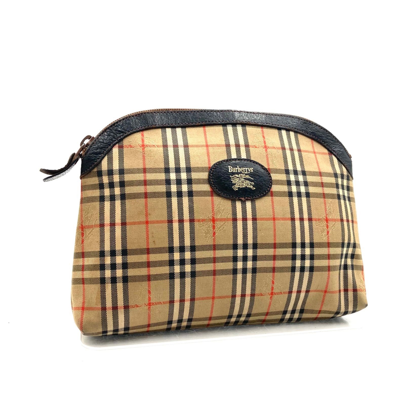 Burberrys Nova Check Shadow Horse Pouch Mini Clutch Bag Canvas Leather Beige Bro