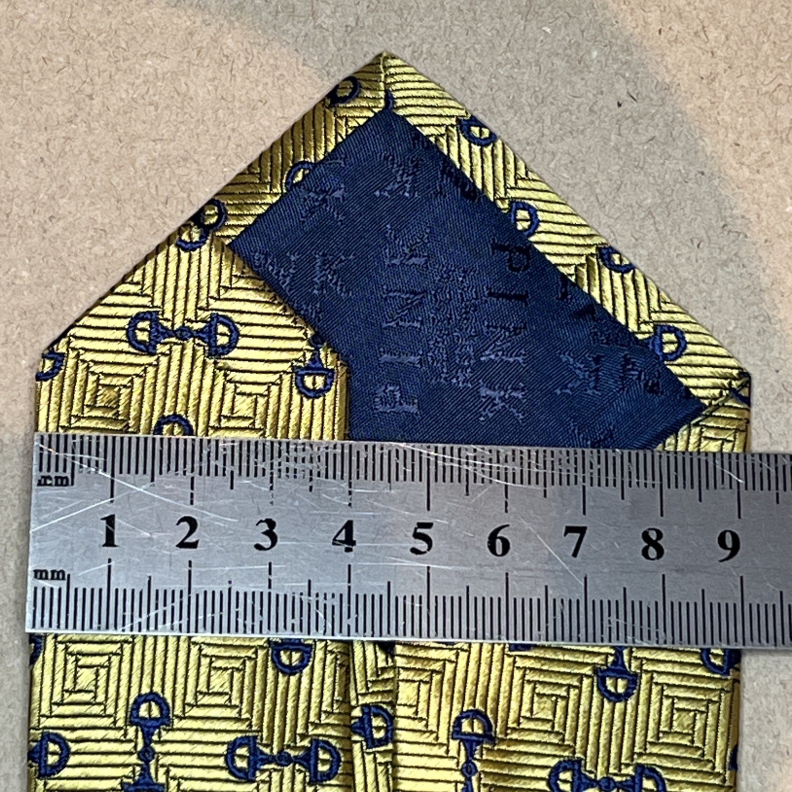 THOMAS PINK MENS SILK TIE GOLD & NAVY HORSE BIT WEAVE DESIGN UK MADE Y9 RRP £125 image 10