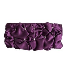 Steve Madden Purple Satin Crystal Embellished Evening Clutch Glam