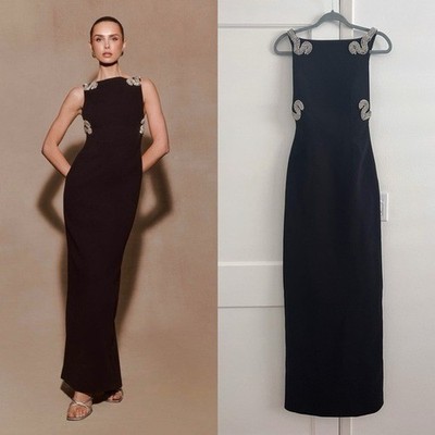 Meshki Elegant Black Evening Gown, S