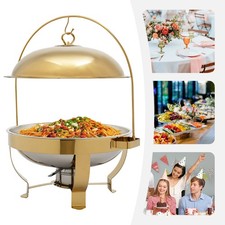 7.26 QT Gold Chafing Dish 316 Stainless Steel Round Buffet Food Warmer Server