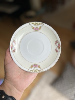 Vintage Noritake Nippon Tea Cup Saucer 5.5'' Pink Floral Yellow Rose Gold Trim M