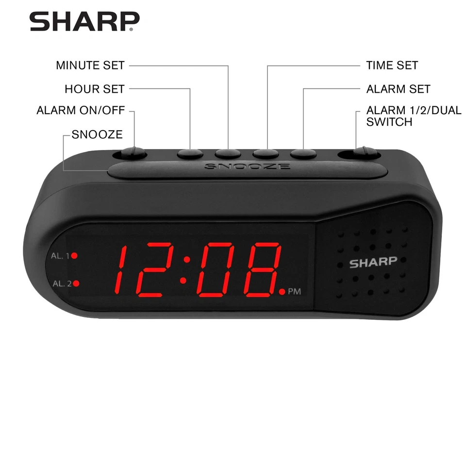 Digital Alarm Clock – Black Case with Red LEDs - Ascending Alarm Grows Increa... - Image 3 of 4