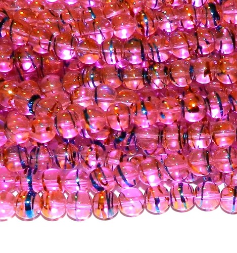 G1768 Perles de verre tourbillon métallisé rond banc rond transparent rose 8 mm 32"