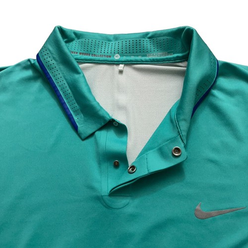 Nike Polo Shirt Mens Size XL Tiger Woods Collection Glow Snap Button Green - Picture 3 of 7