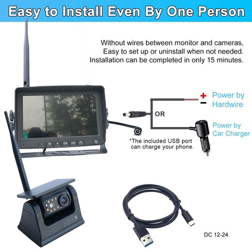 7" Quad DVR Monitor Wireless Magnetic Battery Hitch Solar Reversing Camera 1080P - Picture 24 of 24