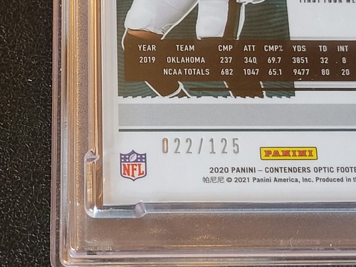 2020 Contenders Optik Jalen Hurts RC rot/125 Rookie Ticket bewertet PSA 9 - Bild 4 von 4