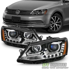 Halogen Model 2011-2018 VW Jetta Sedan LED U-Shape DRL Projector Blk Headlights