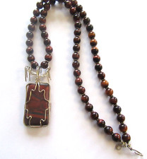 Fashion Necklace and Pendant- brown beads -wire wrapped pendant- rectangular