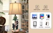 Rustic Farmhouse Climbing Bear Table Lamps Set of 2 for Living Room with USB A C