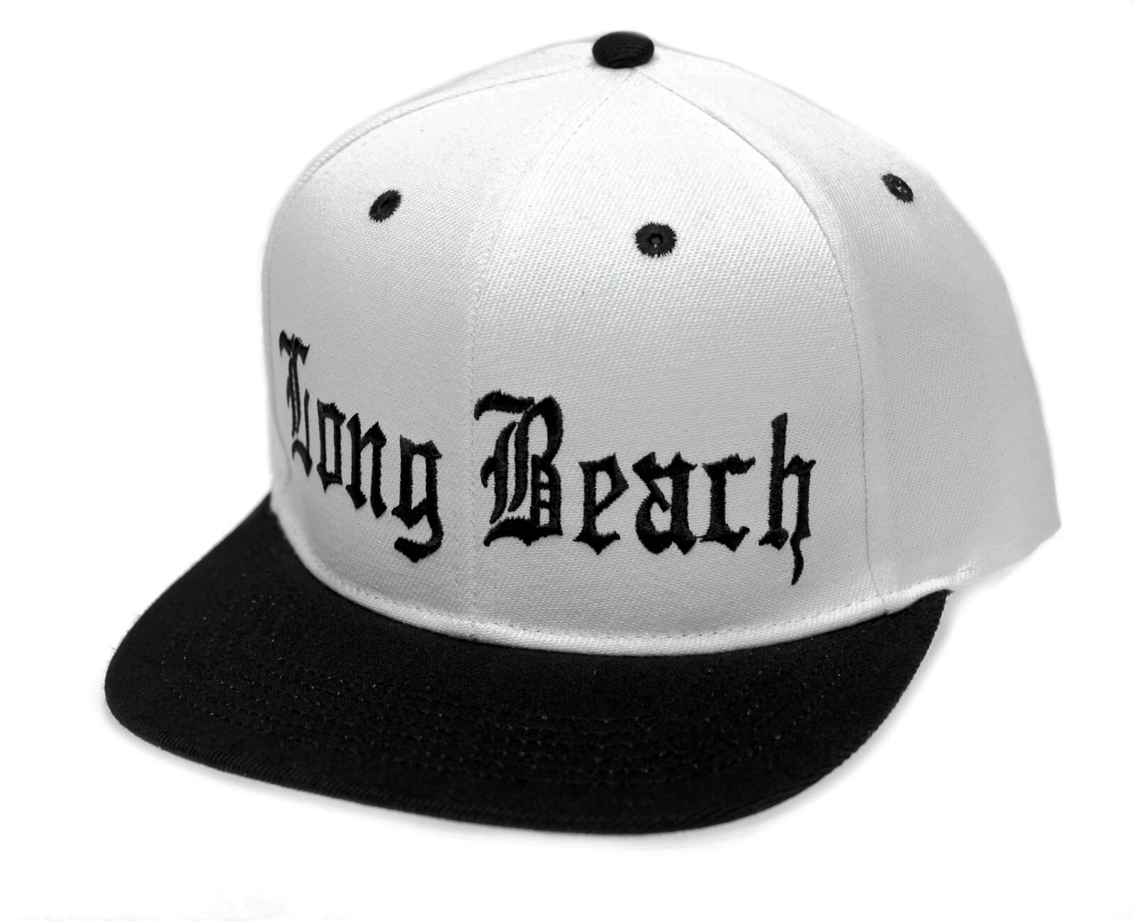 Long Beach Script White with Black Brim Hat Cap LBC West Coast Rap Hip Hop NWA