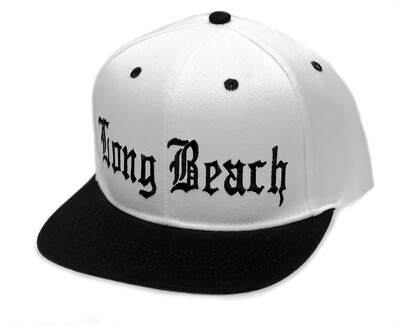 Long Beach Script White with Black Brim Hat Cap LBC West Coast Rap Hip Hop NWA