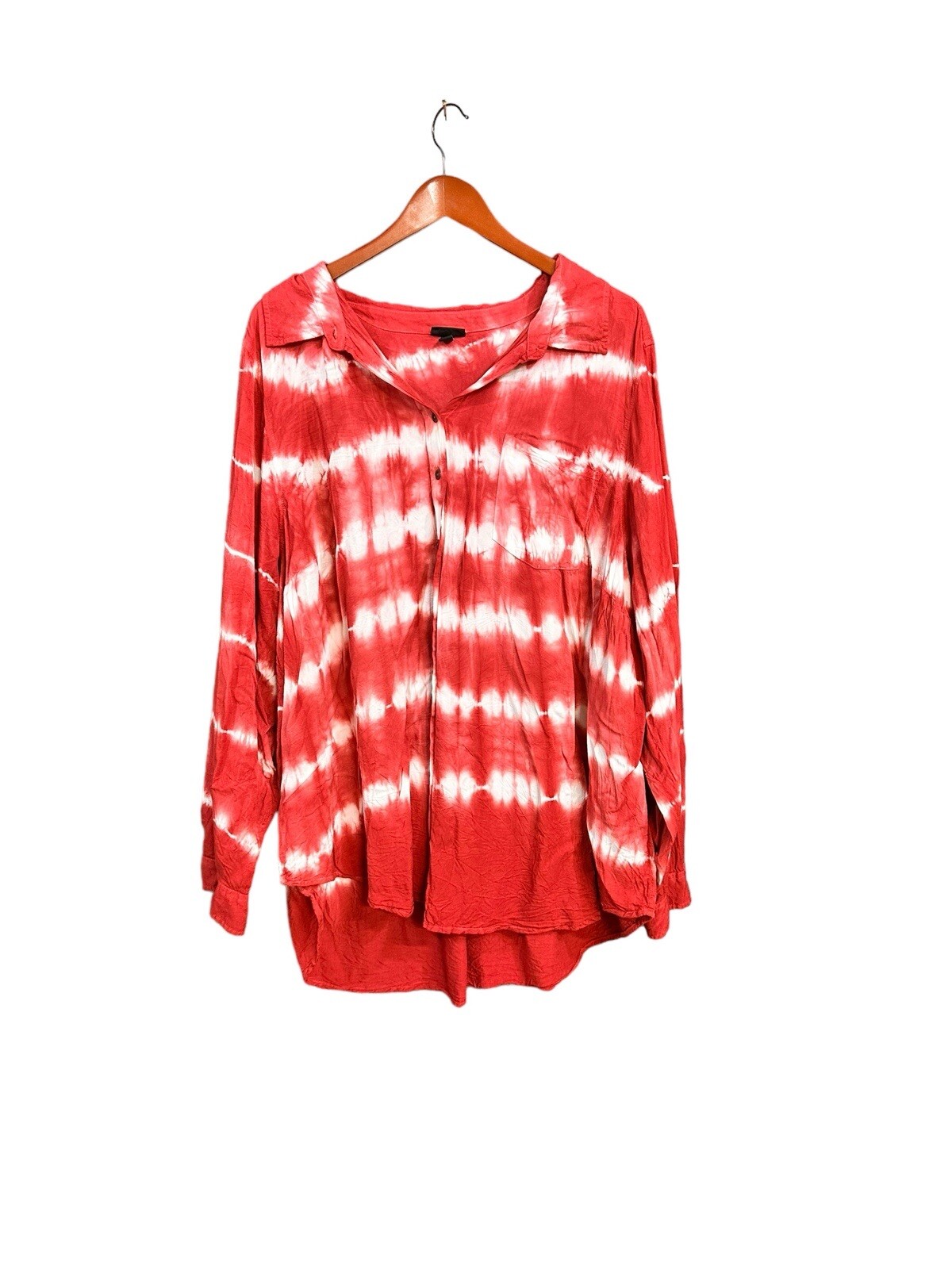 Torrid Red Tie-Dye Button Down Collared Blouse Bo… - image 2