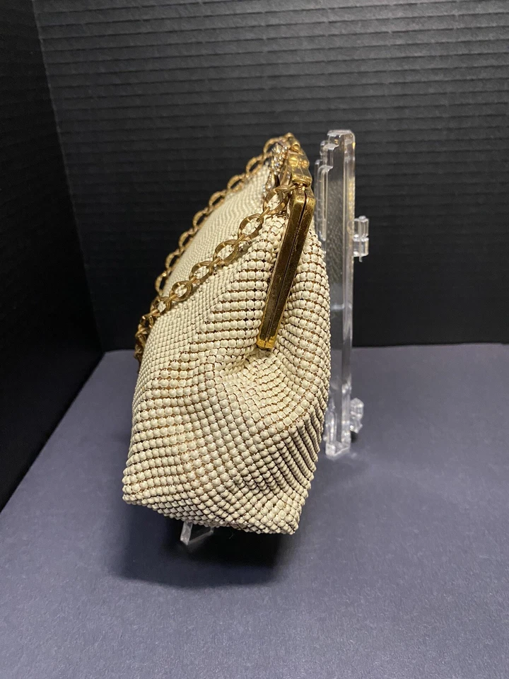 Bolso de Noche Whiting & Davis Marfil Metal Malla Cristal Con Cadena De Colección Foto 3 de 4
