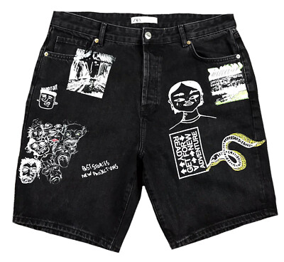 Zara Radical Variation Men's Graffiti Hypebeast Black Jean Shorts