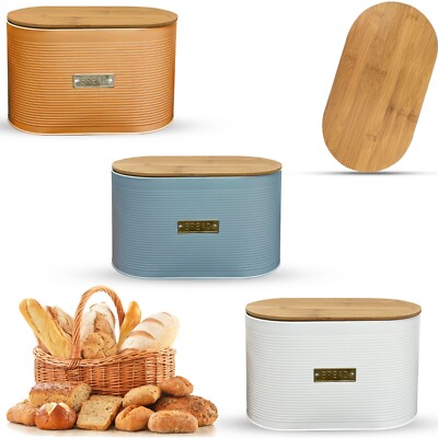 Brotkasten mit Bambusdeckel zum Schneiden / Schneiden von Brotbrett - Brothalter Blech 