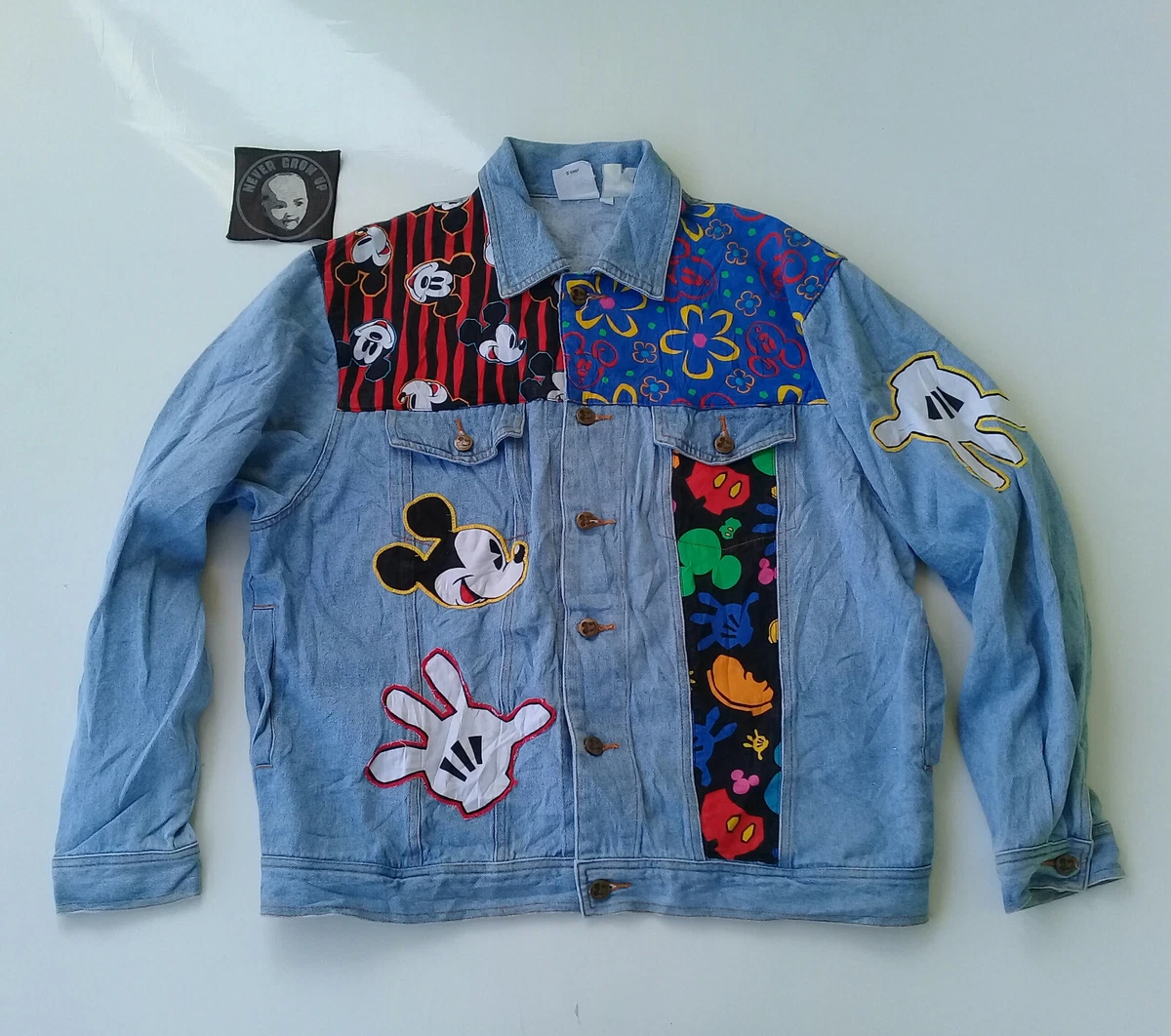 Vintage 80s 90s MICKEY Co Patchwork Denim Jacket Blue Size L - | eBay