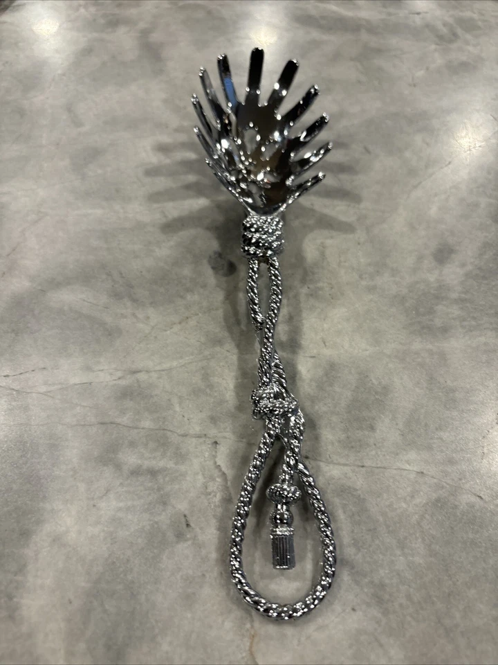 Pasta Scoop Spaghetti Server Ornate Knotted Rope Handle. Chrome. See All Pics! - Image 2 of 4