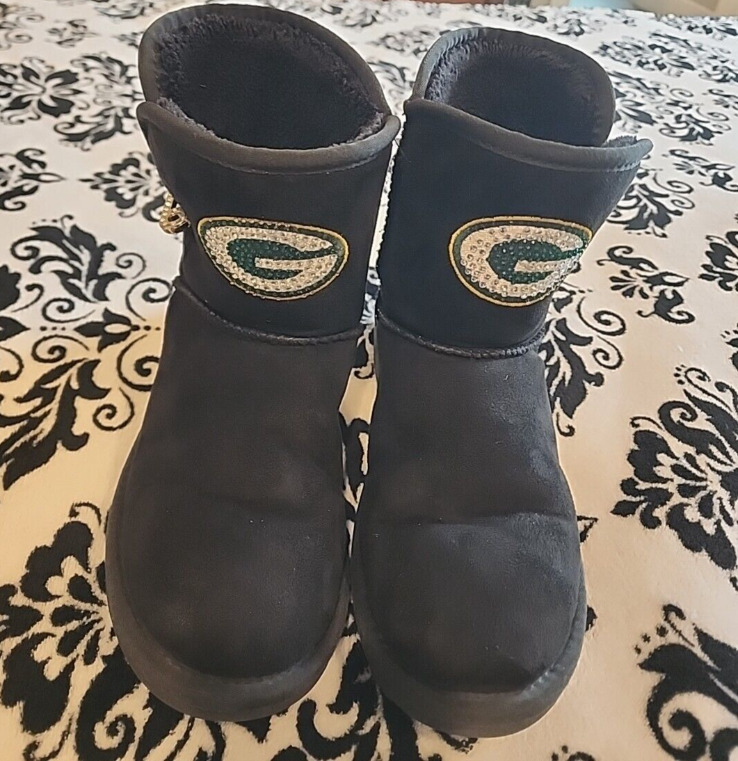Green Bay Packers NFL Womens Size Solid Black Rhinestones Bling