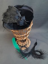 S-412. Women's Hat. Black Velvet With Feathers. First Half Of The 20th Century
